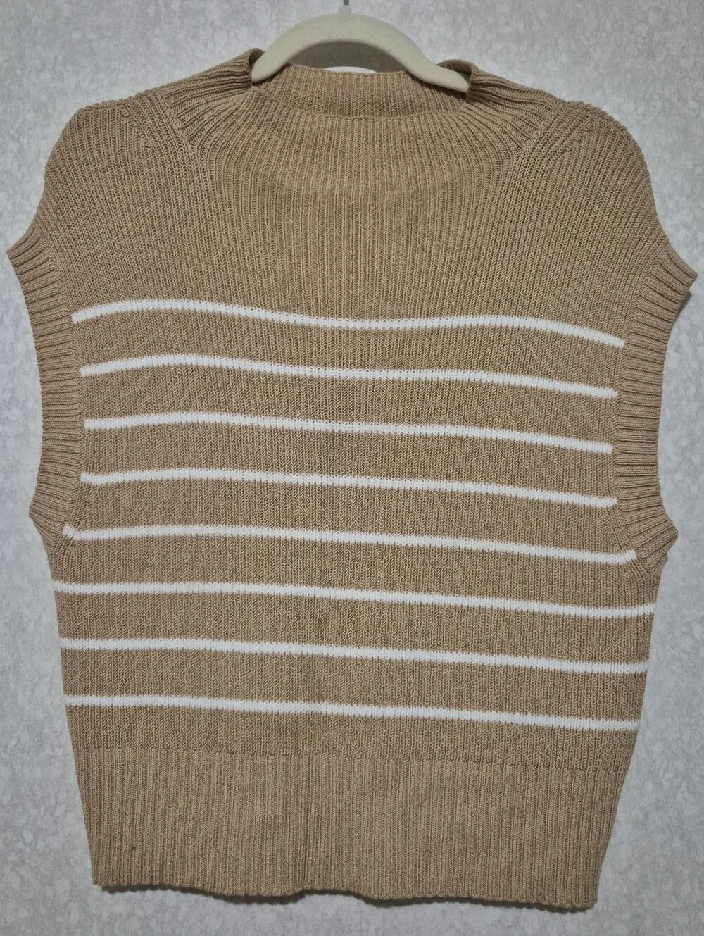 Anthropologie Beige & White Striped Sleeveless Knit Vest-Amara-mock-neck-S